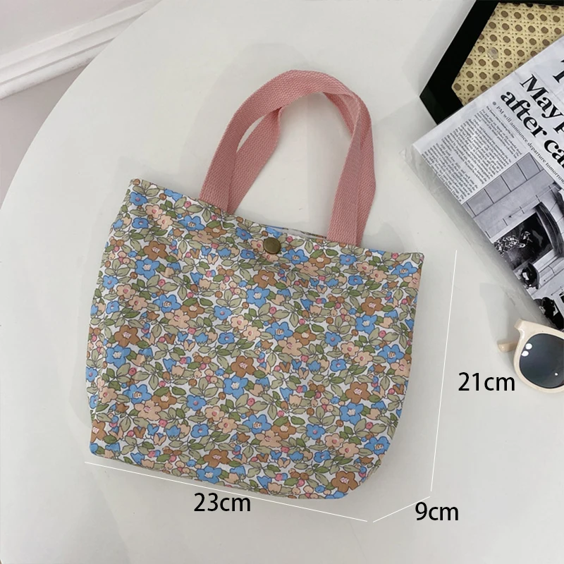 Bolso Bento Vintage de tela de algodón para niñas, bolsa de almacenamiento de pequeños fragmentos florales frescos, bolso de almuerzo lindo, bolso de compras