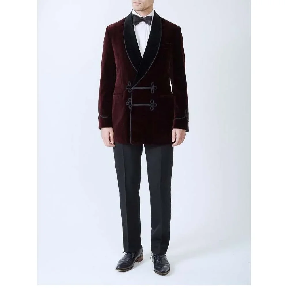 

Chic Velvet Men Suits 2 Piece Fashion Shawl Lapel Slim Fit Formal Outfits Prom Party Banquet Casual Wedding Tuxedo Blazer Sets