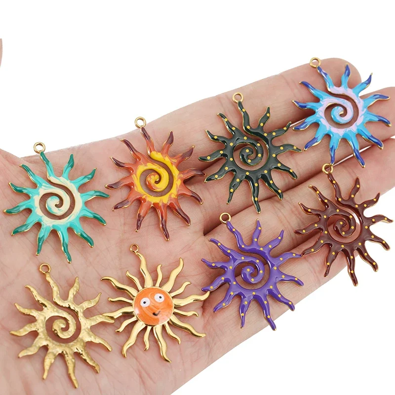 4pcs Stainless Steel Spiral Sun Spiral Smiley Face Charms Jewelry Making Accessories DIY Women Earrings Necklace Jewelry Making