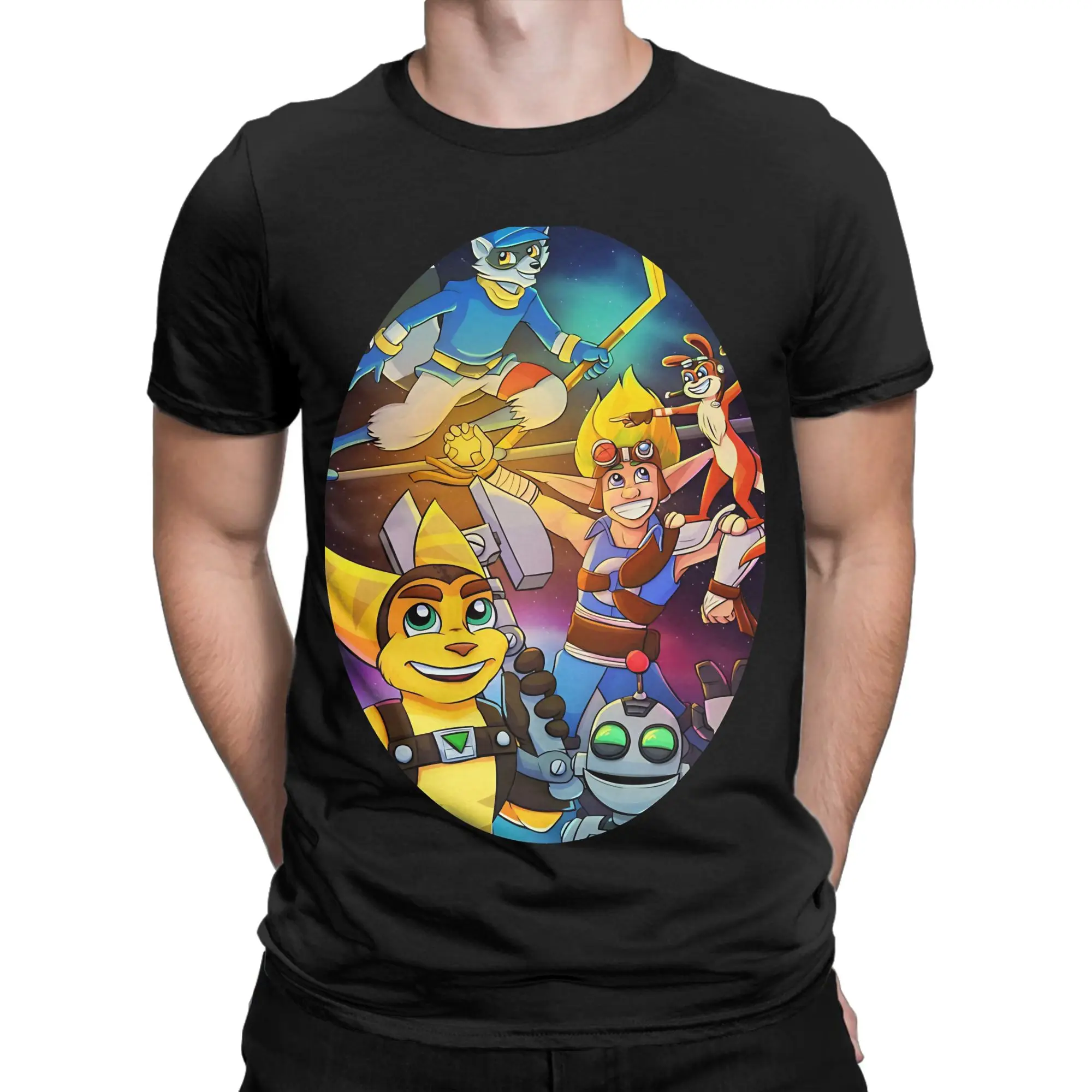Sci Fi Adventure Duo  Classic Ratchet & Clank Graphic 100% Cotton T-Shirt Tops Tees For Men