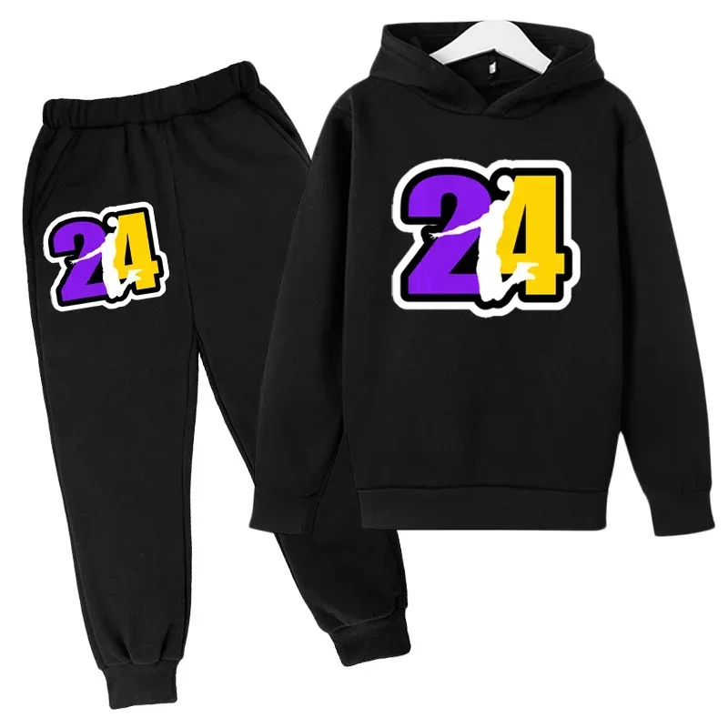 Children Clothing Hoodies +Pant Set Girls Boys3-12 Years Basketball 24 Print Toddler Leisure Coat Sports Suit Spring Autumn