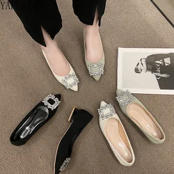 Luxurious Rhinestone Buckle Decor Point Toe Chunky Heeled Pumps Elegant Party Wedding Shoes Low Heel Comfort Office Work Shoes