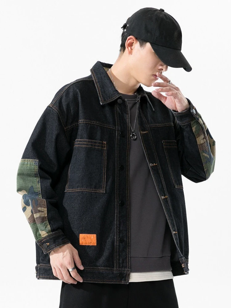 

Мужская джинсовая куртка в стиле ретро с лацканами, модная мужская одежда по самой низкой цене, японская эстетика, корейская роскошная оригинальная мужская джинсовая куртка
