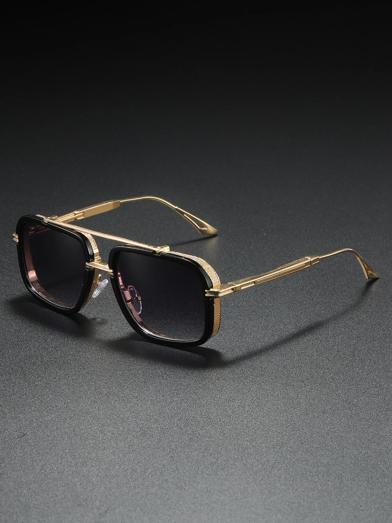 Große Quadratische Sonnenbrille Männer Steampunk Stil Metall Pilot Sonnenbrille Luxus Designer Marke Brillen Fashion Shades Doppel Strahl – Detail 1
