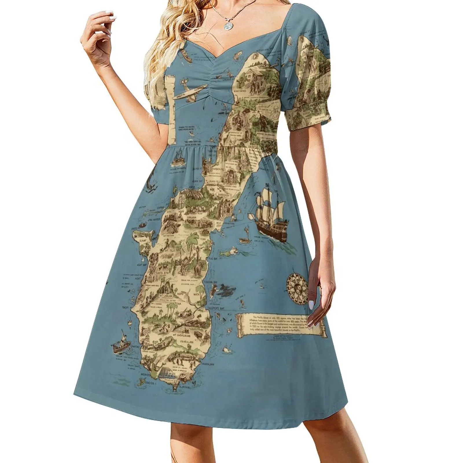 

Vintage 1949 guam map - christmas gift for her Short-Sleeved Dress loose women's dress elegant women's sets