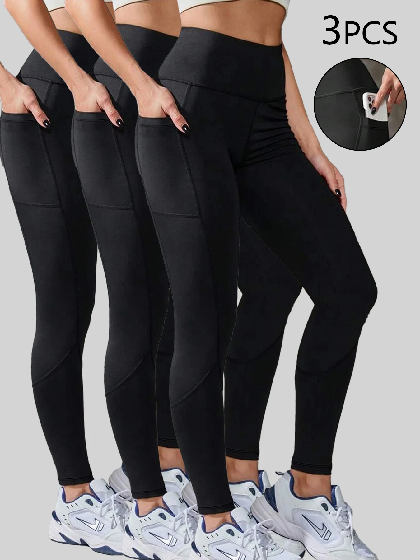 3pcs Women's Leggings, High Waisted Hip Lifting, Elastic Hidden Pockets Quick Drying Breathable Yoga Pants for Gym Workout Pants