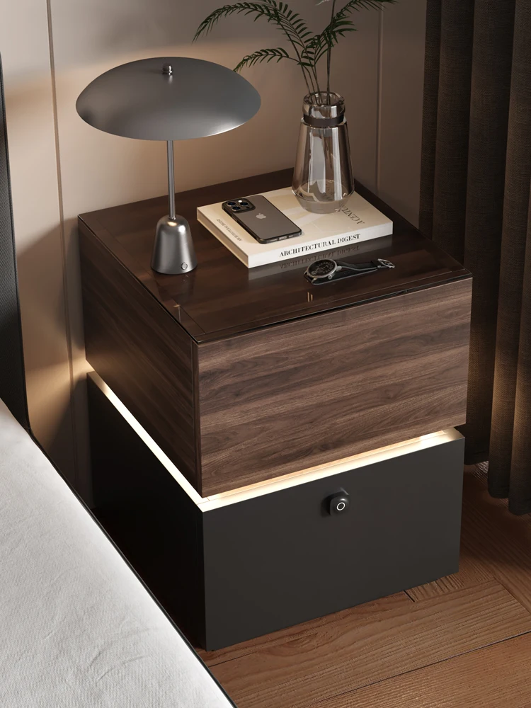 YXY Smart Bedside Table with Lock, Multifunctional with Light, Solid Wood Creative Bedside Cabinet for Bedroom
