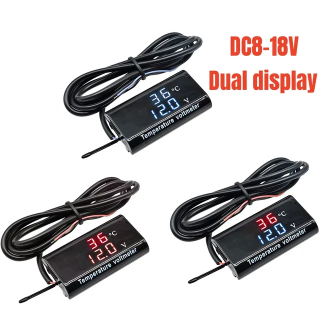 DC 12V cyfrowy miernik temperatury woltomierz IPX6 wodoodporny do łodzi motocykl 0.28 cala wyświetlacz LED Volt miernik napięcia baterii