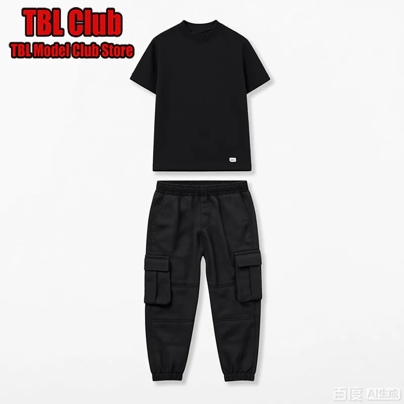 

1/6 Scale Oversize Pure Black Short Sleeved Ankle Binding Work Pants With Pocket Male Clothes For 12-inch Action Figure Soldier