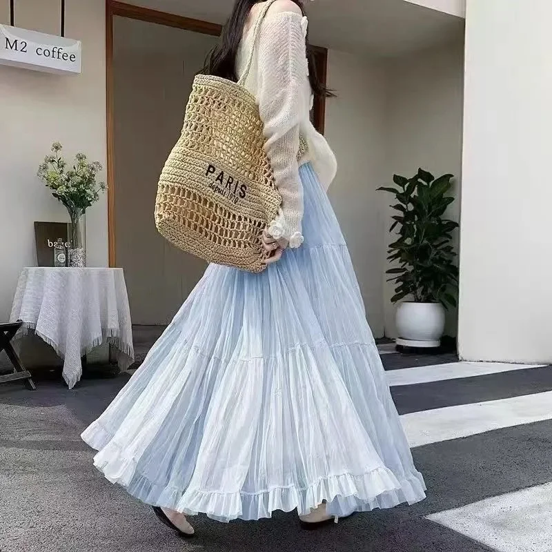 

Элегантная плиссированная юбка для женщин с эластичным поясом, приталенного кроя, А-силуэт, длинная модель, модный тренд Весна 2026