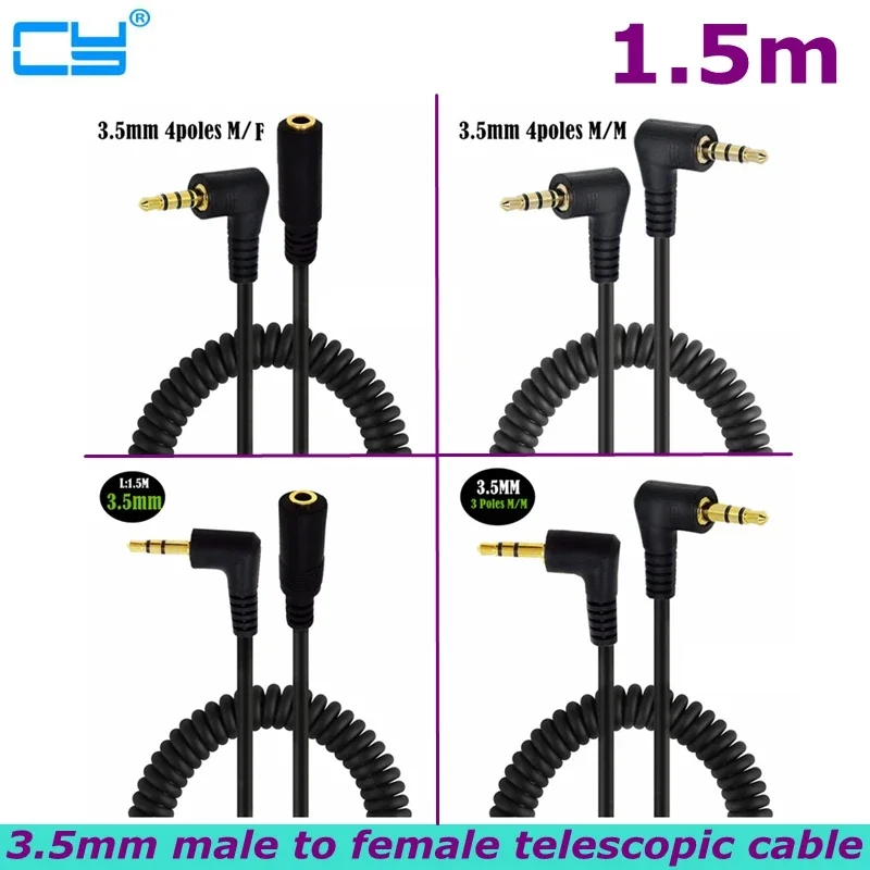 3.5mm External Thread To Internal Thread Elbow Earphone Stereo Audio Auxiliary Spring Cable 1.5M