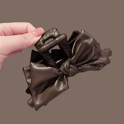 Korean East Gate PU Leather Double Sides Big Bowknot Grab Hair Clips Retro Elegant Back Head Plate Hairpin for Women Hair Bow