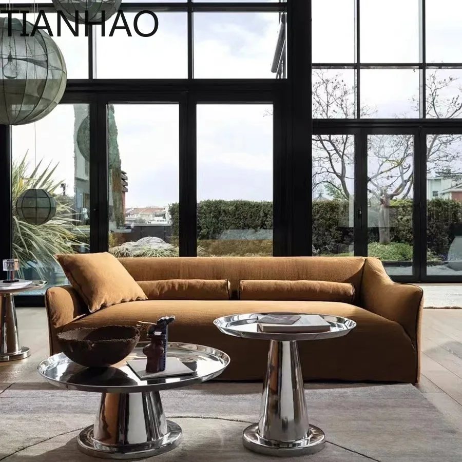 Distressed Fabric Sofa Removable Washable Retro Style Guesthouse Two Seater Wabi Sabi Minimalist Linen Compact Apartment