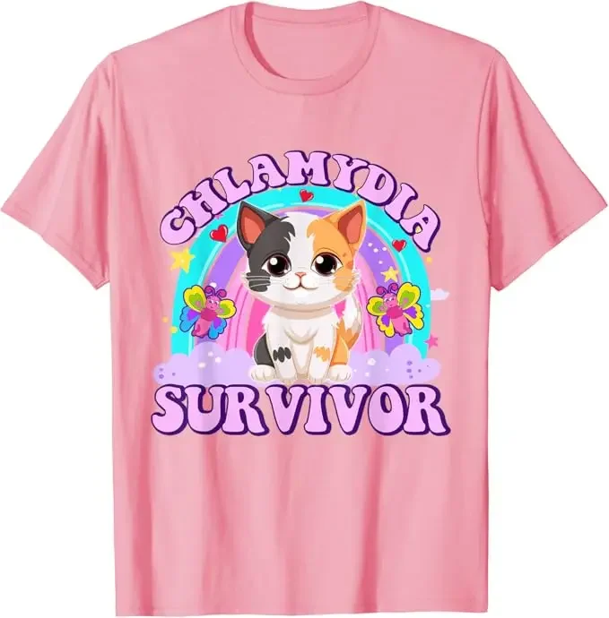 Chlamydia الناجي القط ميمي مضحك قمصان للرجال الكبار الفكاهة تي شيرت القط الغريب محددة الجرافيك المحملة كيتي عاشق هريرة الملابس