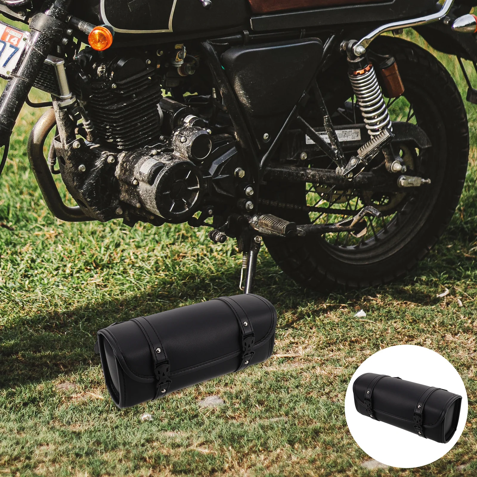 

Vintage Waterproof Motorcycle Handlebar Bag Black Large Capacity Quick Release Buckle Tool Pouch for Electric Scooter Bike
