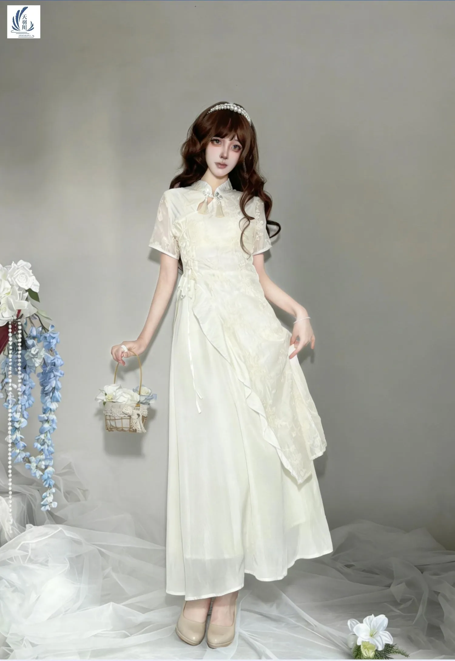 

Elegant White Cheongsam Dress For Women Modern Chinese Style Qipao Asymmetrical Maxi Dress For Daily & Party
