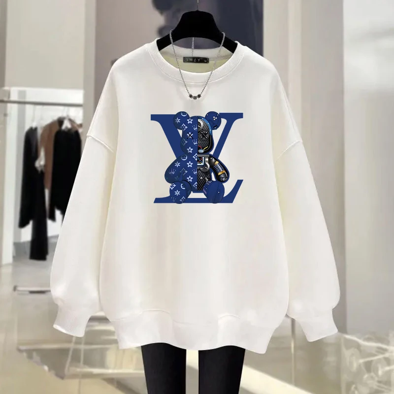 Felpe con grafica con lettere da donna Abbigliamento versatile alla moda Girocollo Pullover Maglione Y2K Casual Allentato Manica lunga Top Felpa con