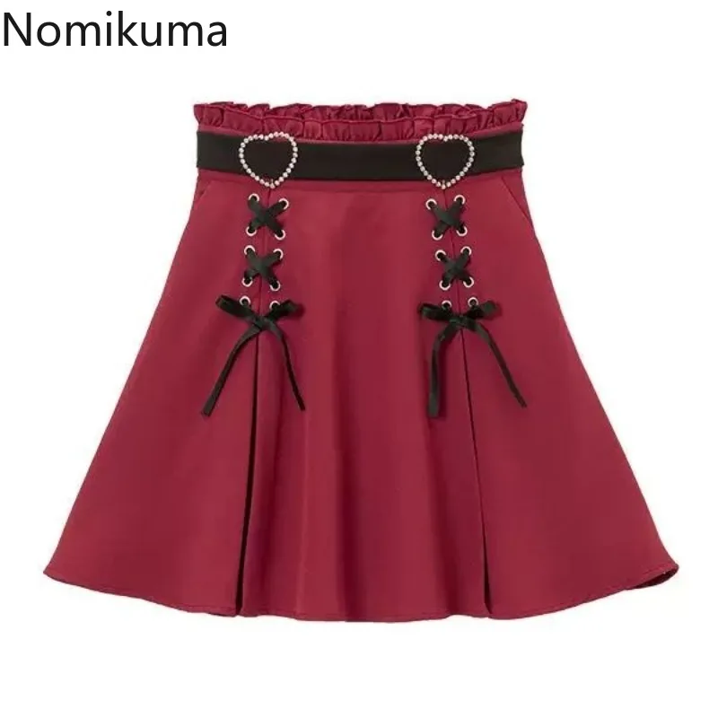 

Sweet Skirts Women High Waist A-line Jupe Lolita Style Japanese Cute Saia Bandage Summer Mini Skirt 2024 Faldas Mujer De Moda