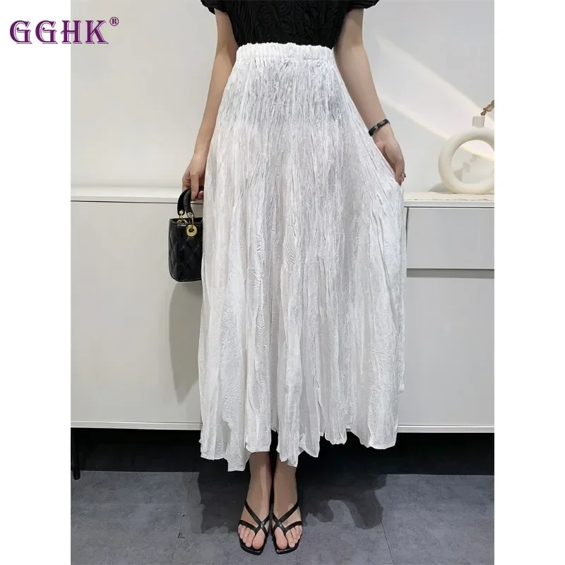 

GGHK Pleated Heavy High-end Bustier Skirt Women 2024 Spring High-waisted Draped Large Swing Skirt Long Pleated Skirt