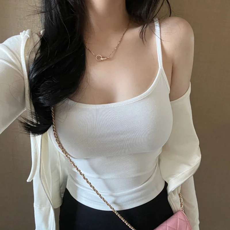 Women's Integrated Camisole Vest with Chest Pad Small Strap Summer Outdoor Wear Inner Match Beautiful Back Bra Short Top