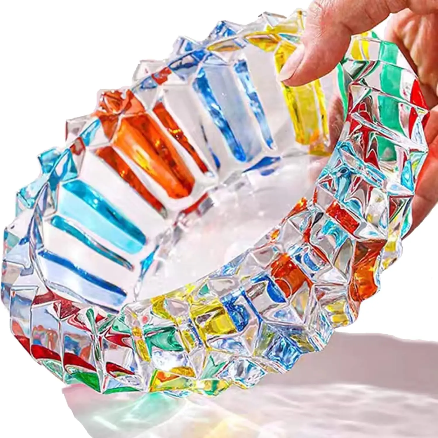

Colorful Crystal Ashtray, Cigar & Cigarette Holder for Home Office Desktop Decoration (5.5 inches)