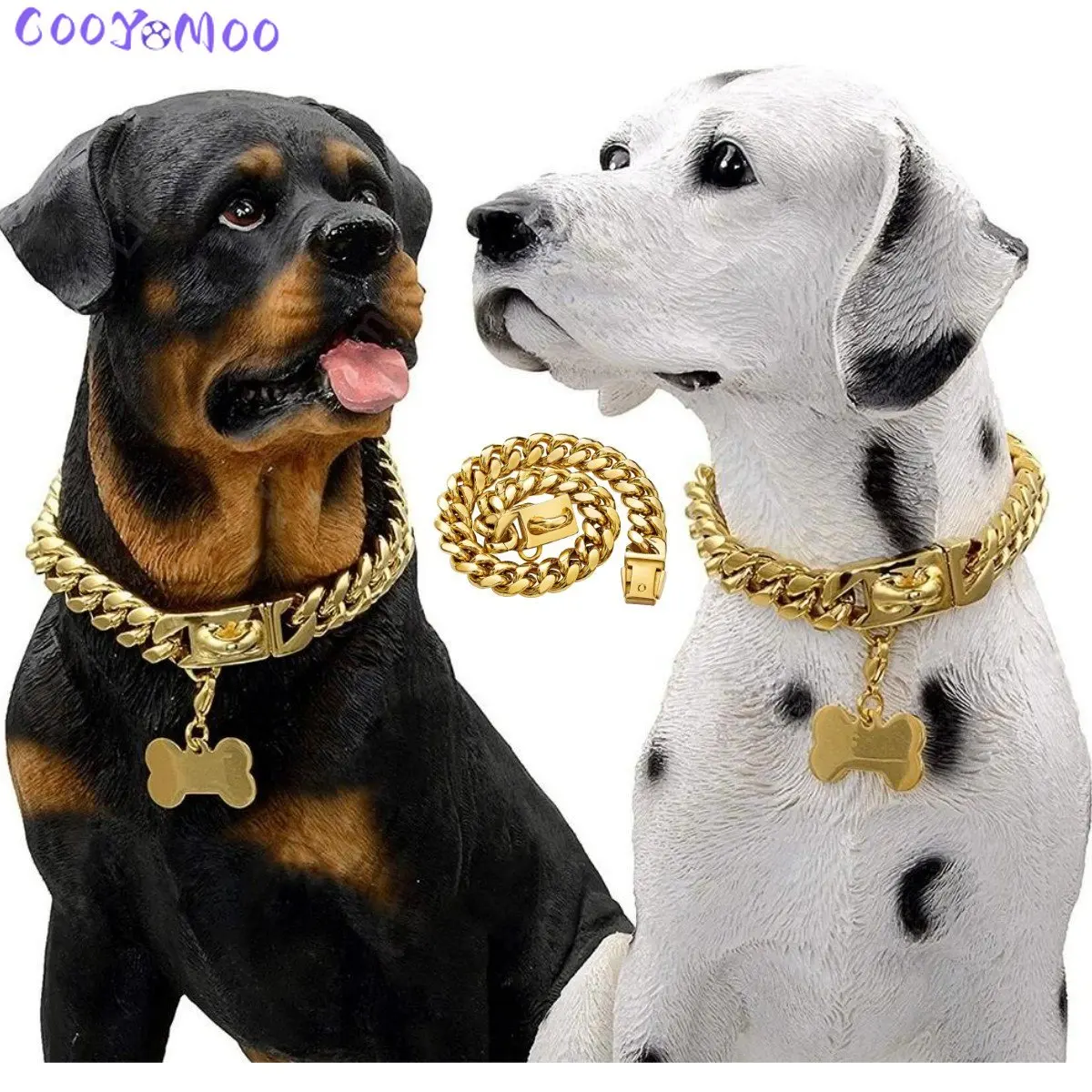 Strong 14MM Cuban Link Chain Stainless Steel Dog Necklace Gold Dog Collar with Safety Buckle Training Collar Dogs Walking Collar