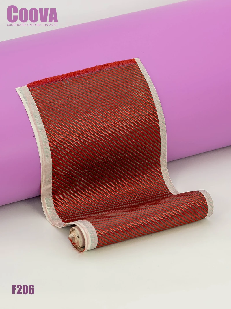 F206 COOVA 3K tessuto rosso e Fibra di carbonio Twill Fibra De Carbono carbonio Kevlar tessuto composito Fibra Jacquard Lotes Al Por sindaco