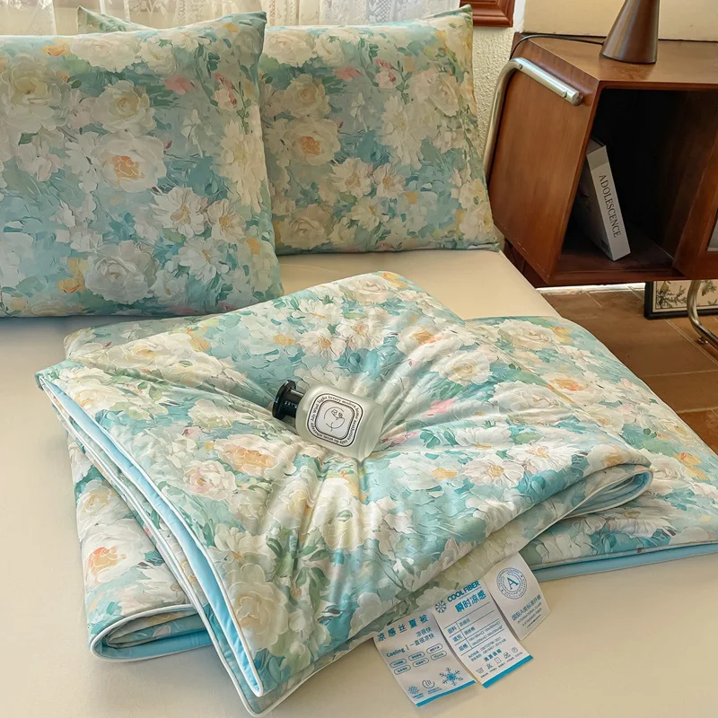 Cooling Blanket for Bed Silky Air Condition Comforter Lightweight Cooled Summer Quilt with Double Side Cold & Cooling Fabric