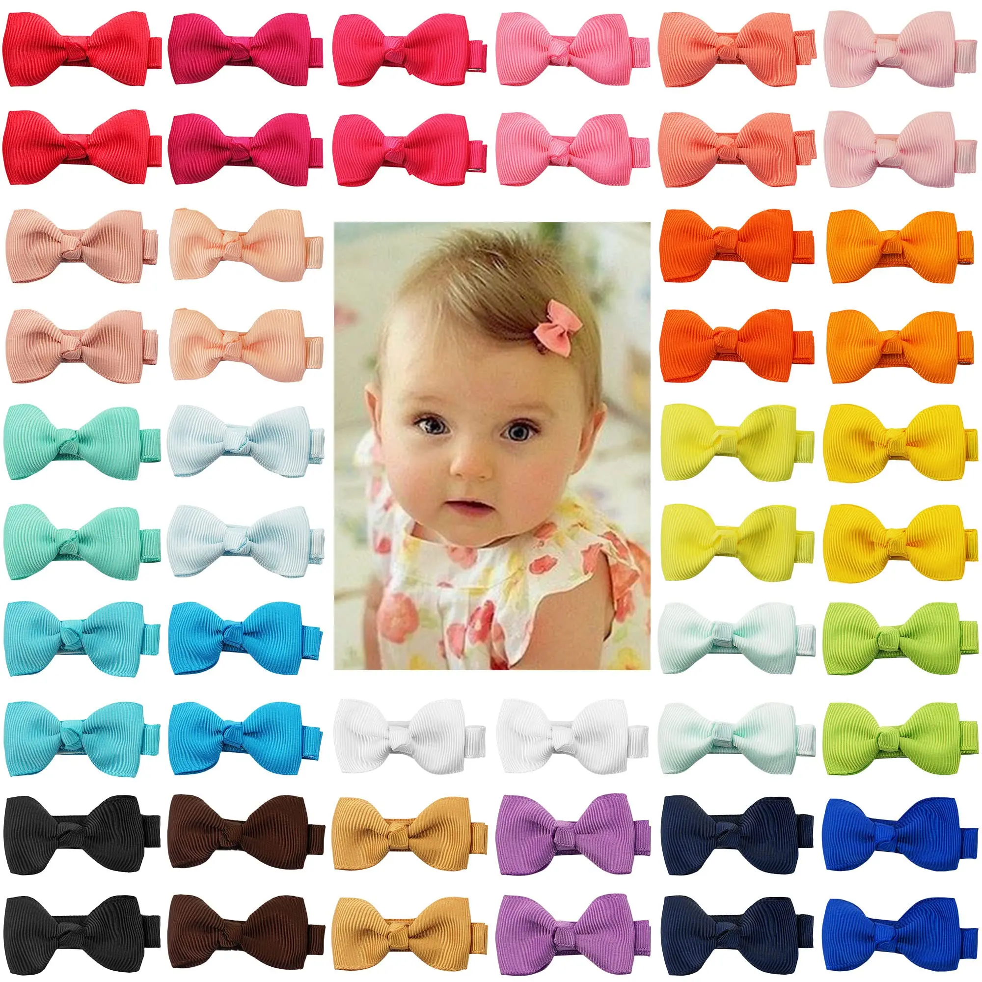 

50pcs Colorful 2'' Grosgrain Ribbon Mini Hair Bows Clips Set for Baby Girls Handmade Bowknot Hairpins Headwear Hair Accessories