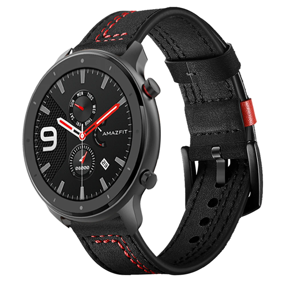Amazfit GTR用ヴィンテージレザーブレスレット,腕時計用アクセサリー47mm,22mm