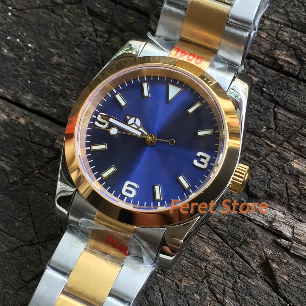 BLIGER Sterile 36mm Steel NH35A PT5000 Sunbusrt Blue Dial Men Watch Sapphire Crystal Fluted Bezel Automatic Wristwatch Jubilee