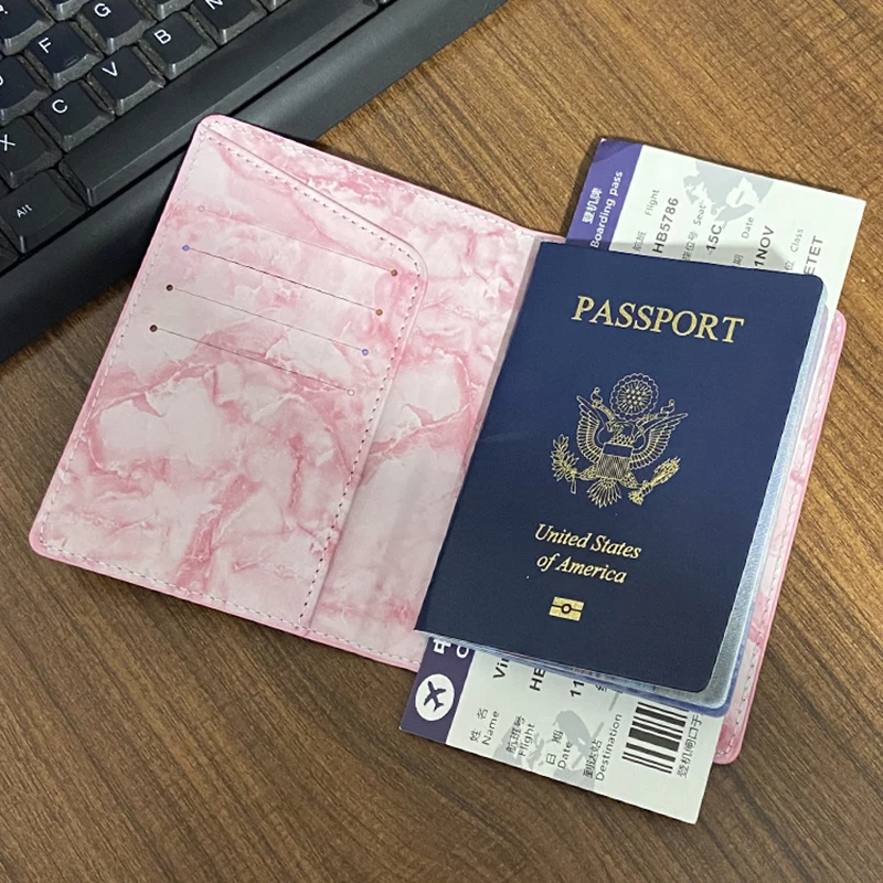 Fundas de pasaporte marmoleadas con nombre personalizado, tarjetero, billetera de viaje, funda de Pu para pasaporte, organizador de documentos de viaje