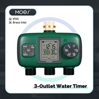 MOES 3-Outlet Smart Water Timer Brass Inlet IPX5Waterproof  Knob Button Automatic Irrigation LCD Display Screen Garden Sprinkler