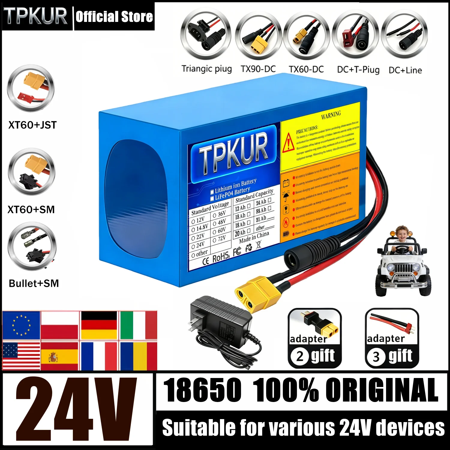 Full capacity 24V 12Ah 6Ah 7S4P 18650 lithium-ion battery with BMS, suitable for 350W-700W electric lightweight commuting tools