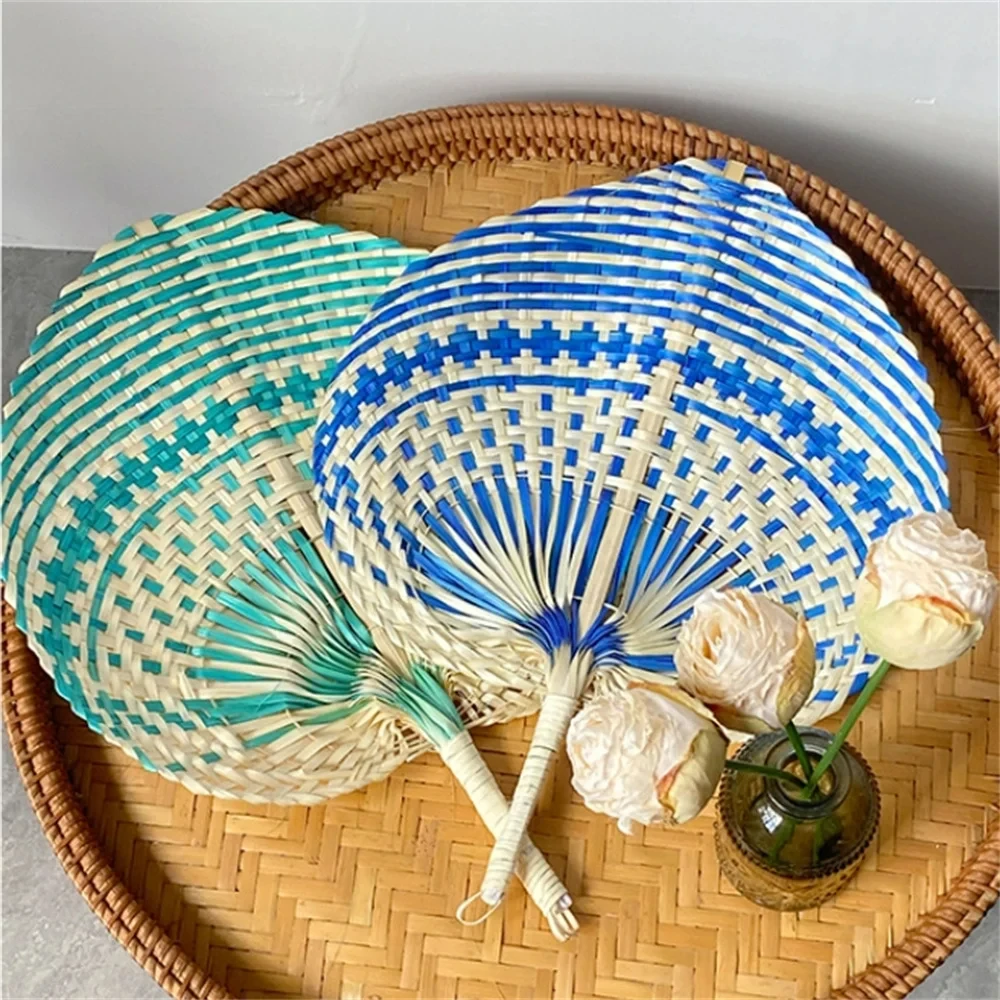 1PC Rattan Fan Handmade Straw Woven Fans Craft Summer Cooling Fan Mosquito Repellent Manual Straw Hand Fan Bamboo Home Decor