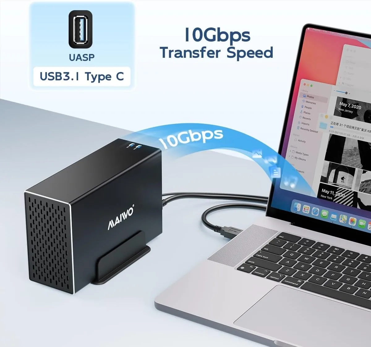 MAIWO 10Gbps Dual Bay 2.5/3.5 Inch SATA RAID Storage Enclosure Array Case 3.5 inch HDD Hard Drive Case Box With Four RAID Modes