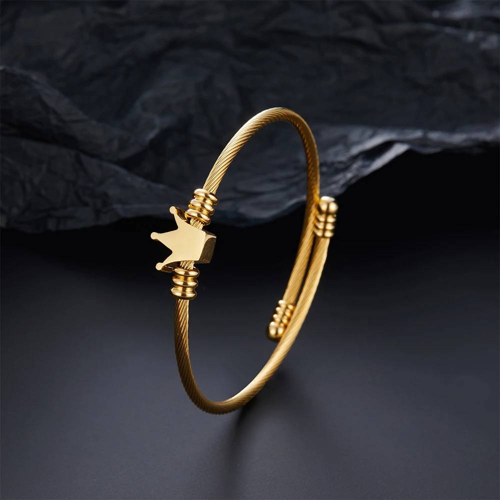 Punk men's crown open bracelet, trendy stainless steel titanium steel wire rope braided bracelet, holiday party gift wholesale