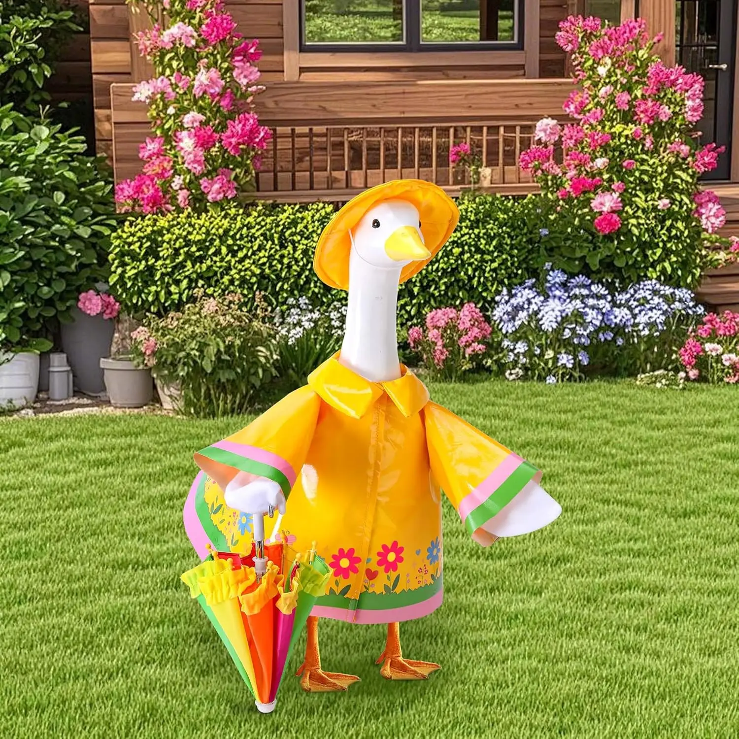 Juego de 3 piezas de ropa de verano para patos de jardín, con sombrero de paraguas de tela, para estatuas de patos de 23 pulgadas, decoración de patio y jardín