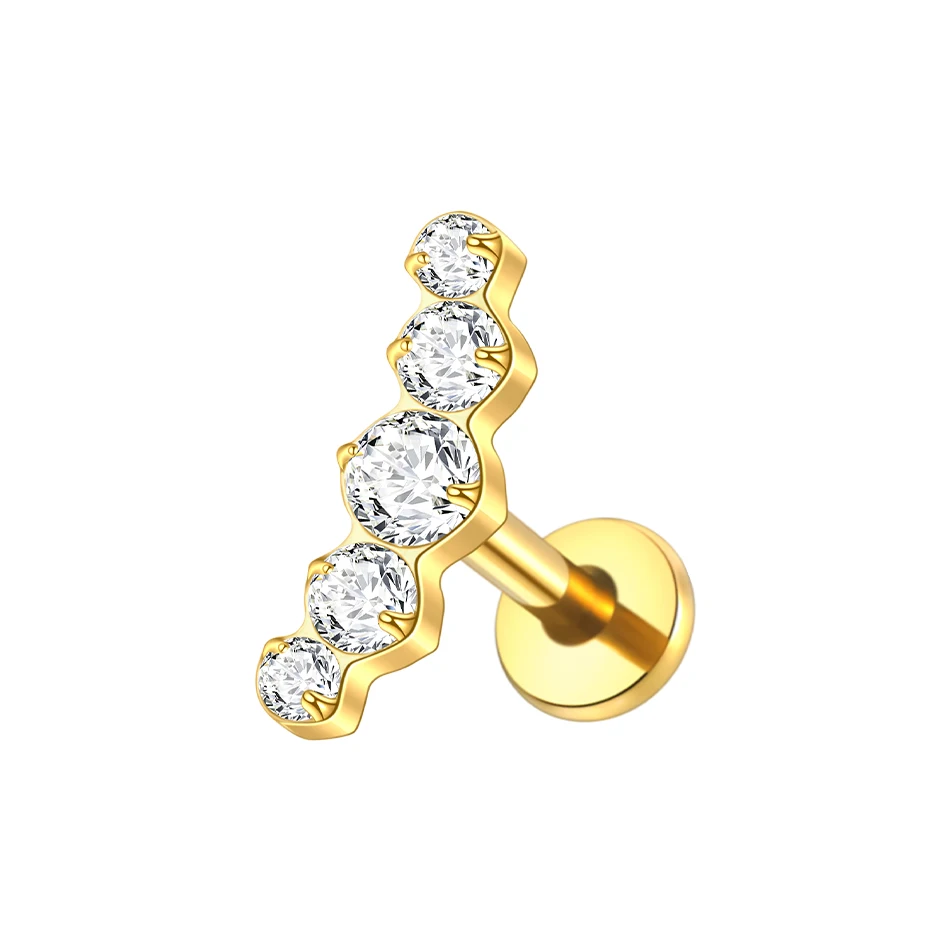 1PC Titanium Oorkraakbeen Piercings Platte Achterkant Stud Oorbel Interne Draad Vlinder Kruis CZ Helix Tragus Piercing Sieraden 16G - afbeelding 1