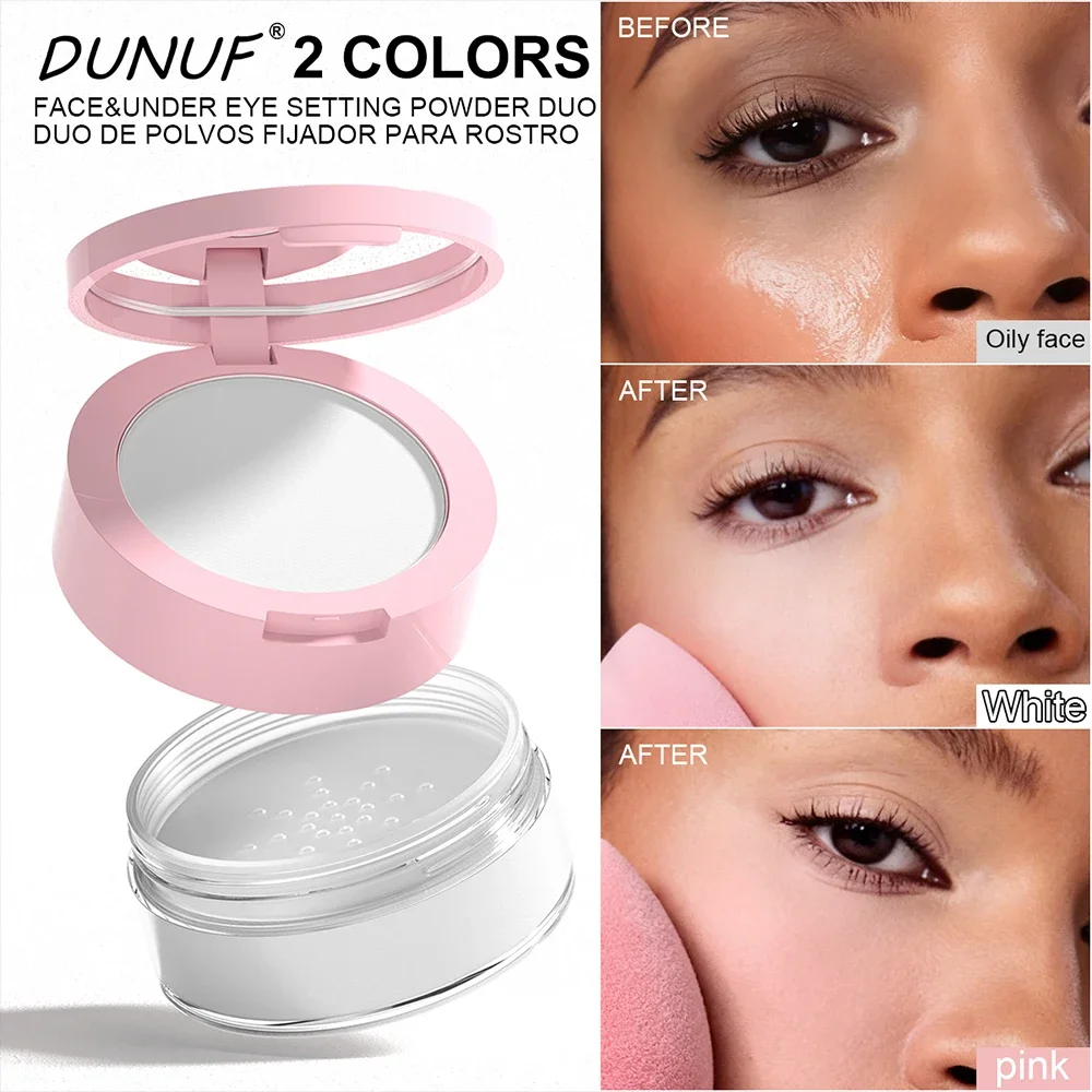 Oil Control Loose Powder Onzichtbare poriën Matte afwerking 2In1 Pressed Setting Powder Waterproof Glad gezicht onder de ogen Langdurig