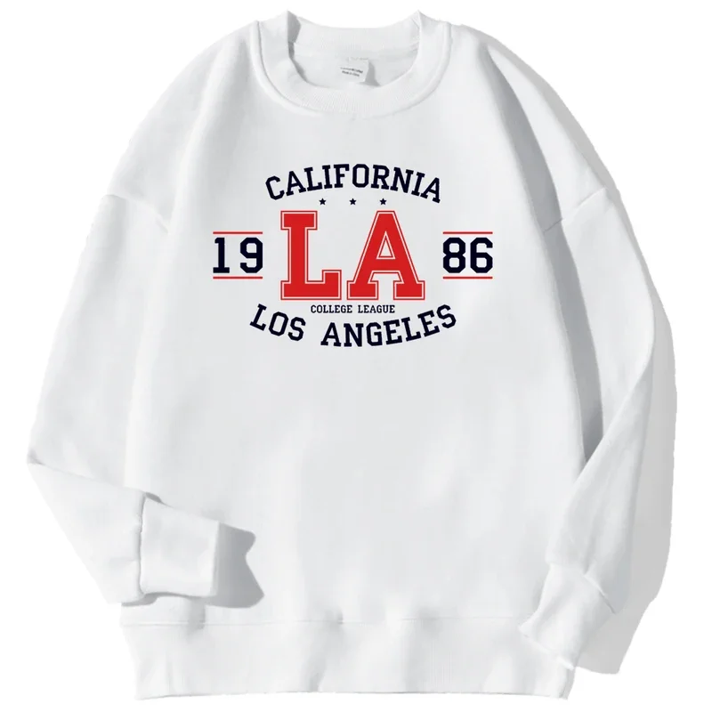 California Los Angeles 1986 Prints Sweatshirts Men Vintage Casual Hoodies Autumn Loose Warm Pullovers Simple Fleece Clothing