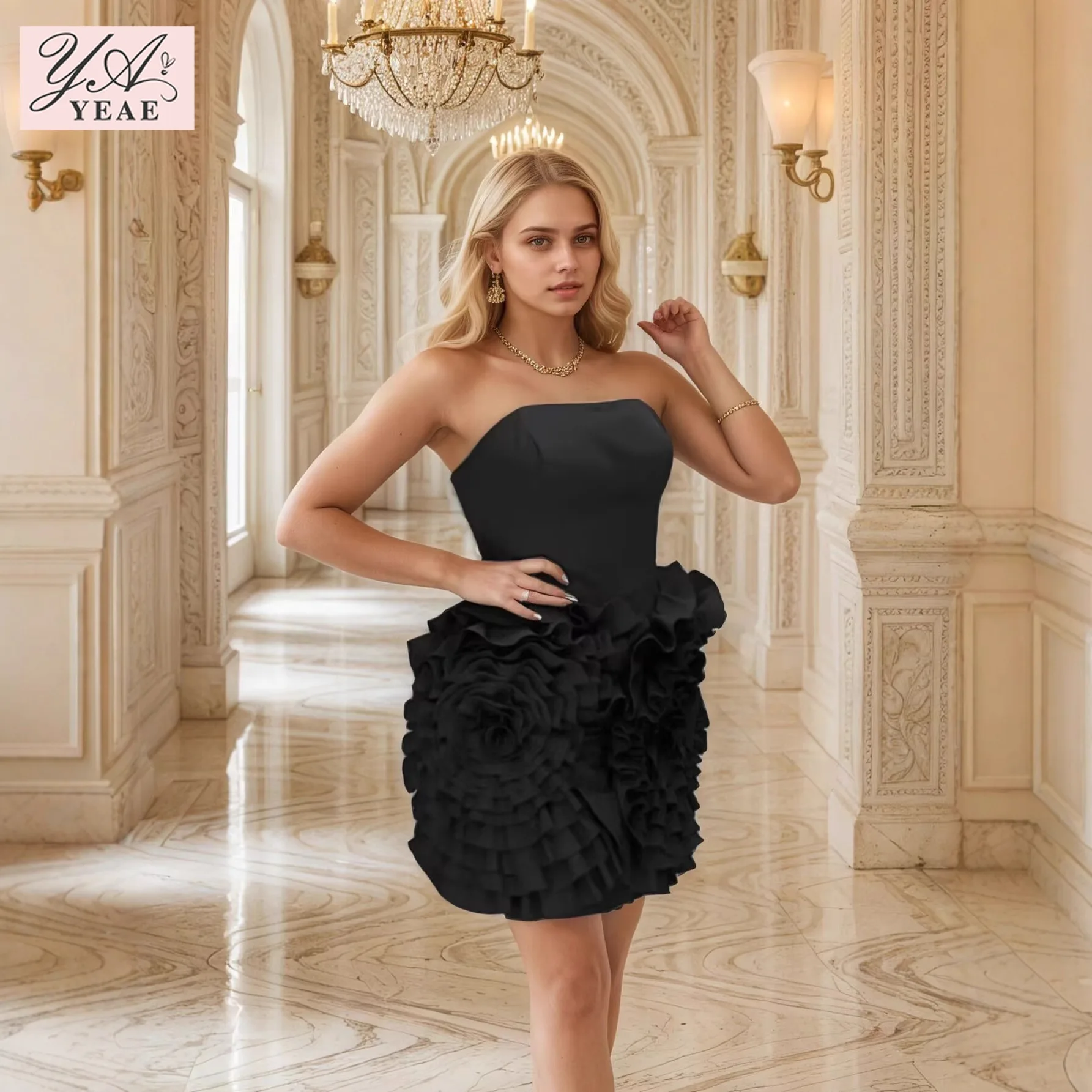 

2025 Strapless Bandage Dress - Pleated Circle Hem Gown, Fashionable Bodycon Evening Wear