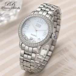 Princess Butterfly Fashion Women K Gold Stainless Steel Watch Luxury Rhinestone Rolling Dial Purple Crown Quartz Wristwatches