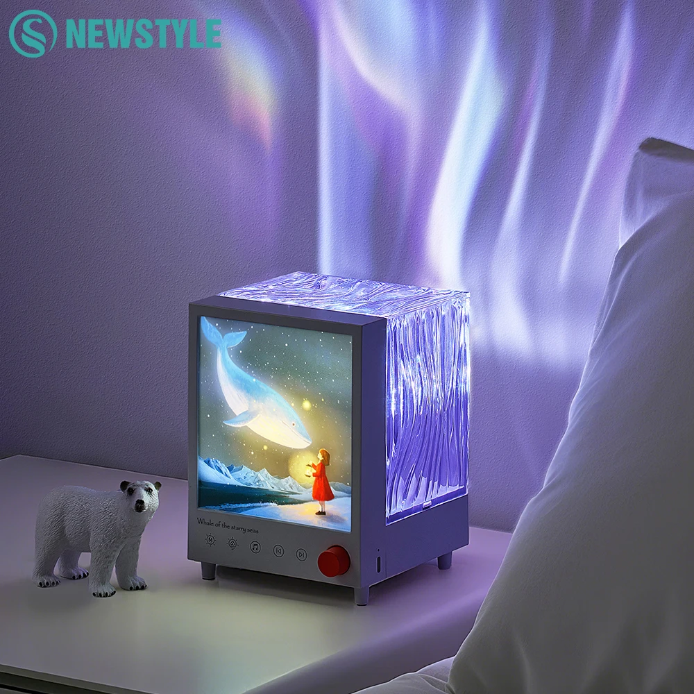 Aurora Box Projector Night Light Bluetooth Ambient Light With White Noise Stepless Dimming Beside Lamp For Bedroom Decor