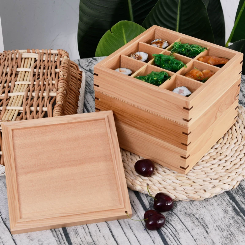 

Japanese Style Wooden Bento Box Multi-grid Meal Lunch Box Gift Sushi Box Food Container Picnic Barbecue Lunch Container 도시락