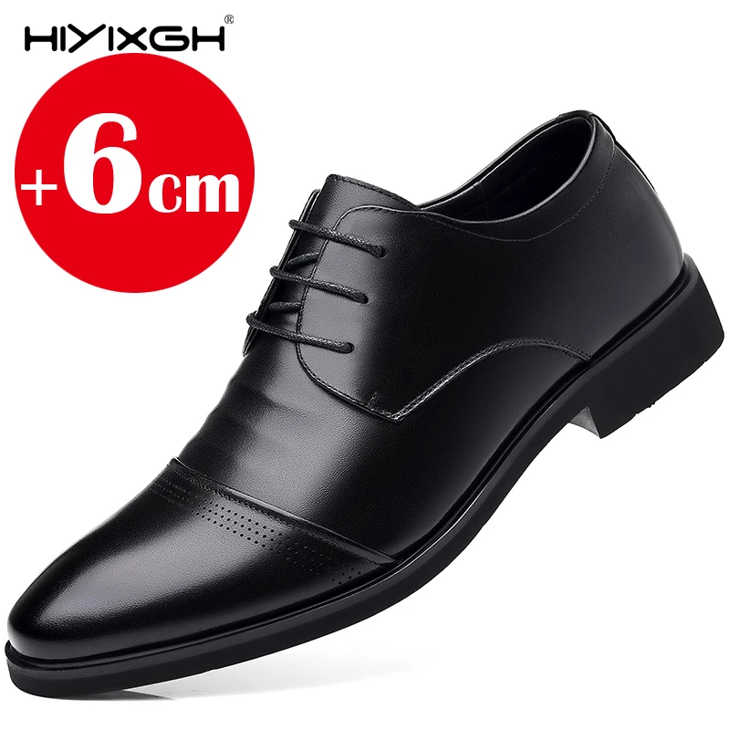 

Cow Leather Flat / 6CM Men Formal Elevator Shoes Wedding Business Height Increase Lift Shoes Invisible Heel Fashion Casual