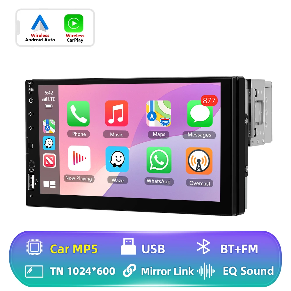 Podofo 1DIN Carplay Android Auto Autoradio MP5-Player 7-Zoll-Touchscreen mit Bluetooth FM-Empfänger Multifunktions-USB-Anschluss EQ Mirror Link Universelles Fahrzeug-Audiogerät