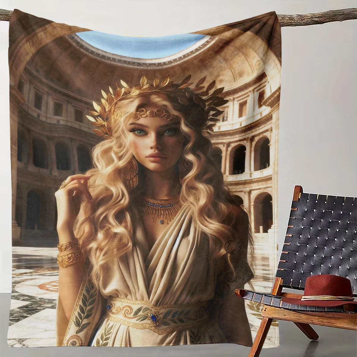 

1 Piece of Greek Goddess Ancient Roman Architectural Blanket, Retro Luxury Mythological Style Home Decoration Blanket