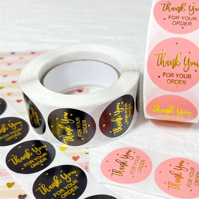 

500Pcs 25mm Pink Black Thank You Stickers Kraft Paper Sticker for Baking Wedding Decor Birthday Party Gift Sealing Sticker