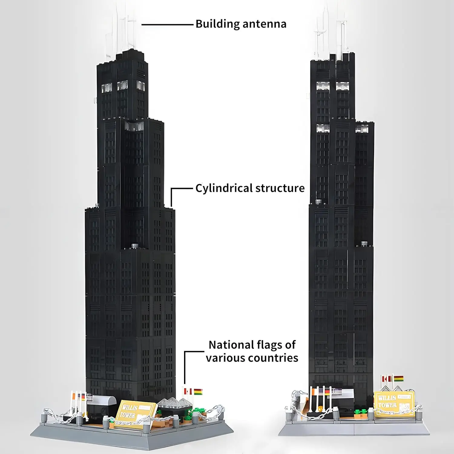 Willis Tower Chicago Model Architektoniczny Klocki Zestawy Biuro Znaki Wyznaczniki Skyline Zestaw Zabawki Kolekcja dla Dzieci Dorosłych 12